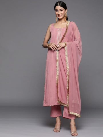 Varanga Women Mauve Straight Kurta With Tonal  Ottom & Dupatta